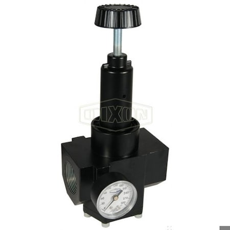 Dixon Wilkerson by Self-Relieving Standard High Flow Regulator with GC230 Gauge, 0 to 180 psig Adjustable R40-0BRHG